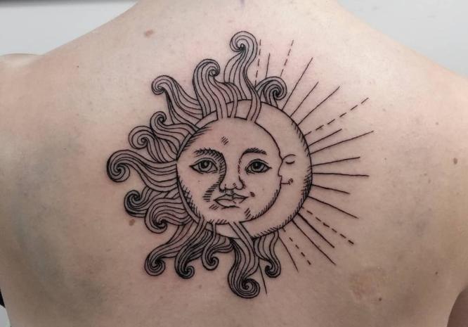 tatuaje sol luna espalda