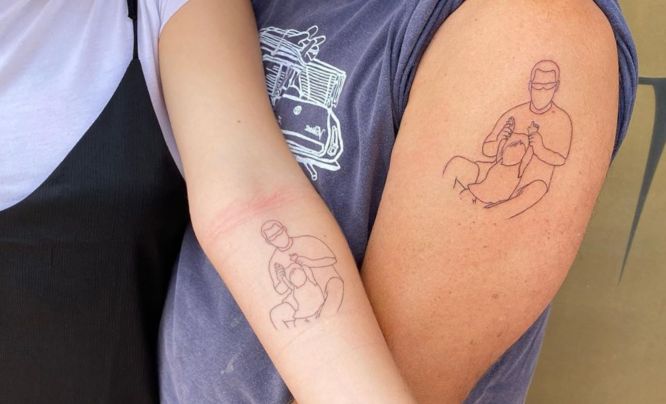 tatuajes padre e hija minimalista brazo